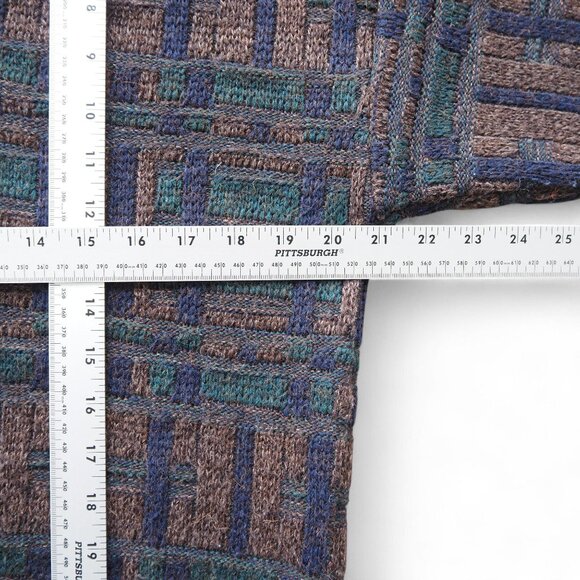 Jantzen Vintage Sweater Men’s L Geometric Pattern Taupe Blue Teal Knit Pullover - Picture 6 of 7
